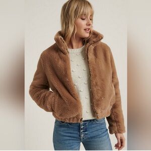 Lucky Brand Cropped Faux Fur Zip Up Teddy Jacket